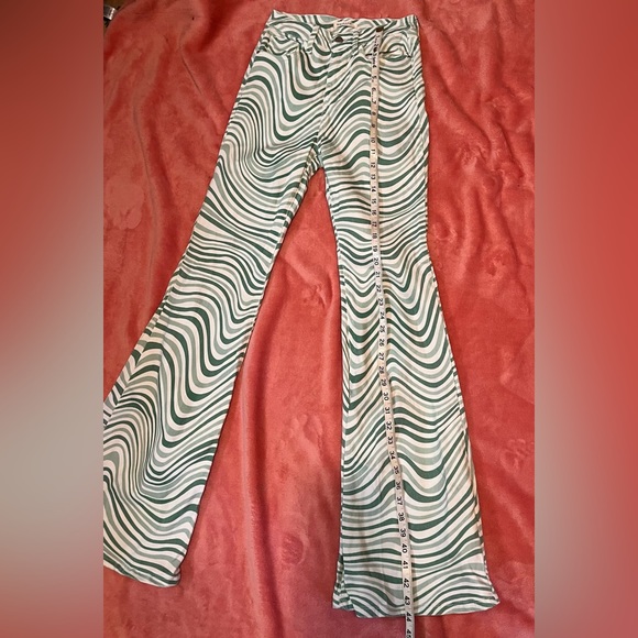 Machine Green Swirl High-Waisted Flare Jeans Size 3 - Picture 11 of 12
